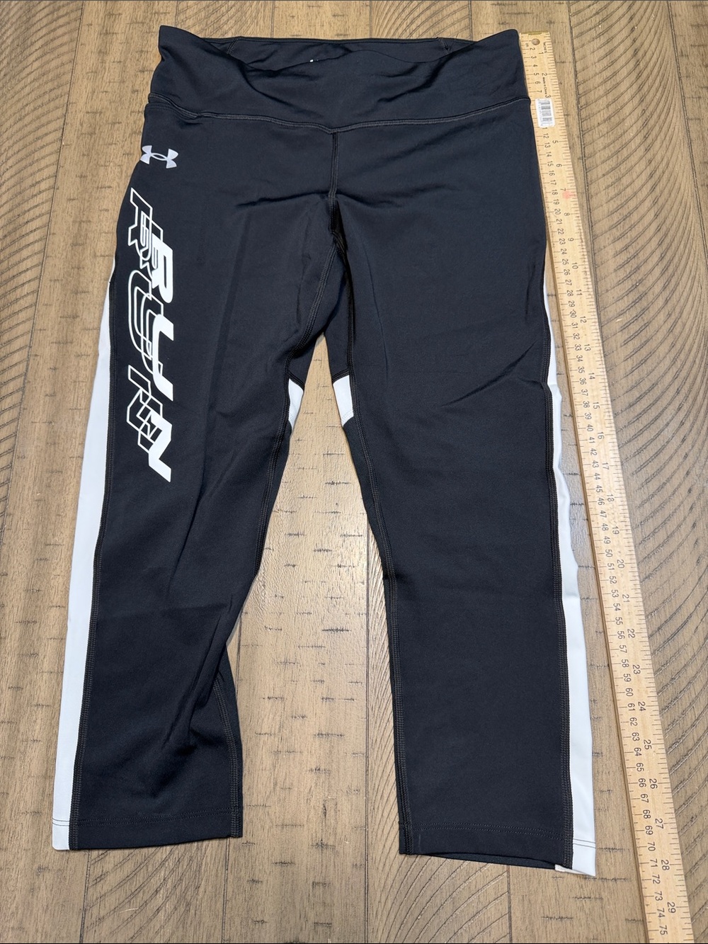 Under Armour Black Capri Leggings with White Side Panels and Logo